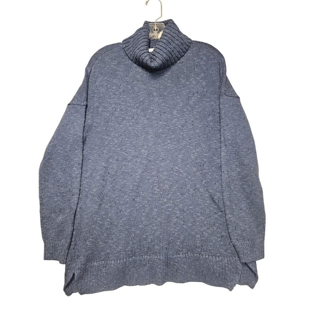 J. Jill Womens Blue Marl Turtleneck Oversized Cotton Blend Sweater XS SSW254071